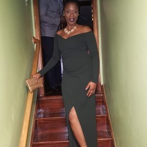 Dark green loor length long sleeve dress